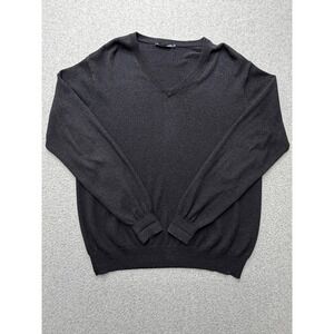 WoolOvers Sweater Mens Medium Gray V Neck Cotton Cashmere Knit Pullover